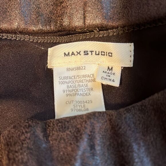 MAX‎ STUDIO Womens Faux Leather Pants Size M Distressed Look Brown Pull-On - Picture 6 of 7